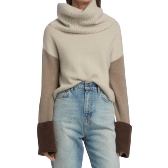 Naadam Wool Cashmere Cowl Neck Sweater Womens Medium Brown Long Sleeve Pullover - Picture 2 of 11